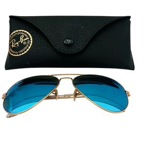 Ray-Ban Gold Aviator Sunglasses with Blue Lenses